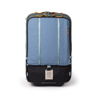 Front View of Topo Designs Global Travel Bag Roller in "Stone Blue / Forest"