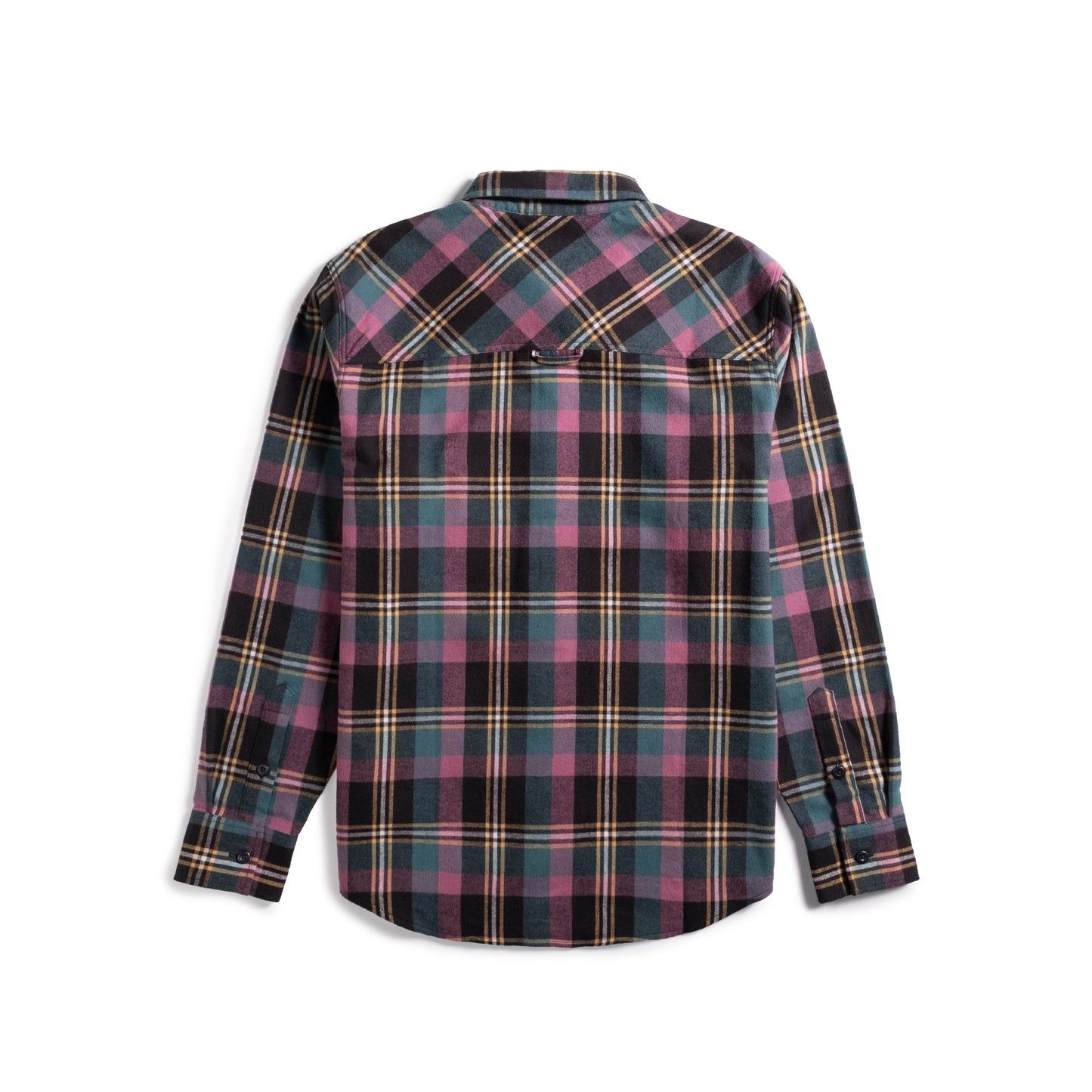 Back shot of Topo Designs Mountain Shirt Lightweight - Men's in "Black / Goldenrod Multi"