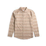 Front shot of Topo Designs Mountain Shirt Lightweight - Men's in "Bone White Sunset Stripe"