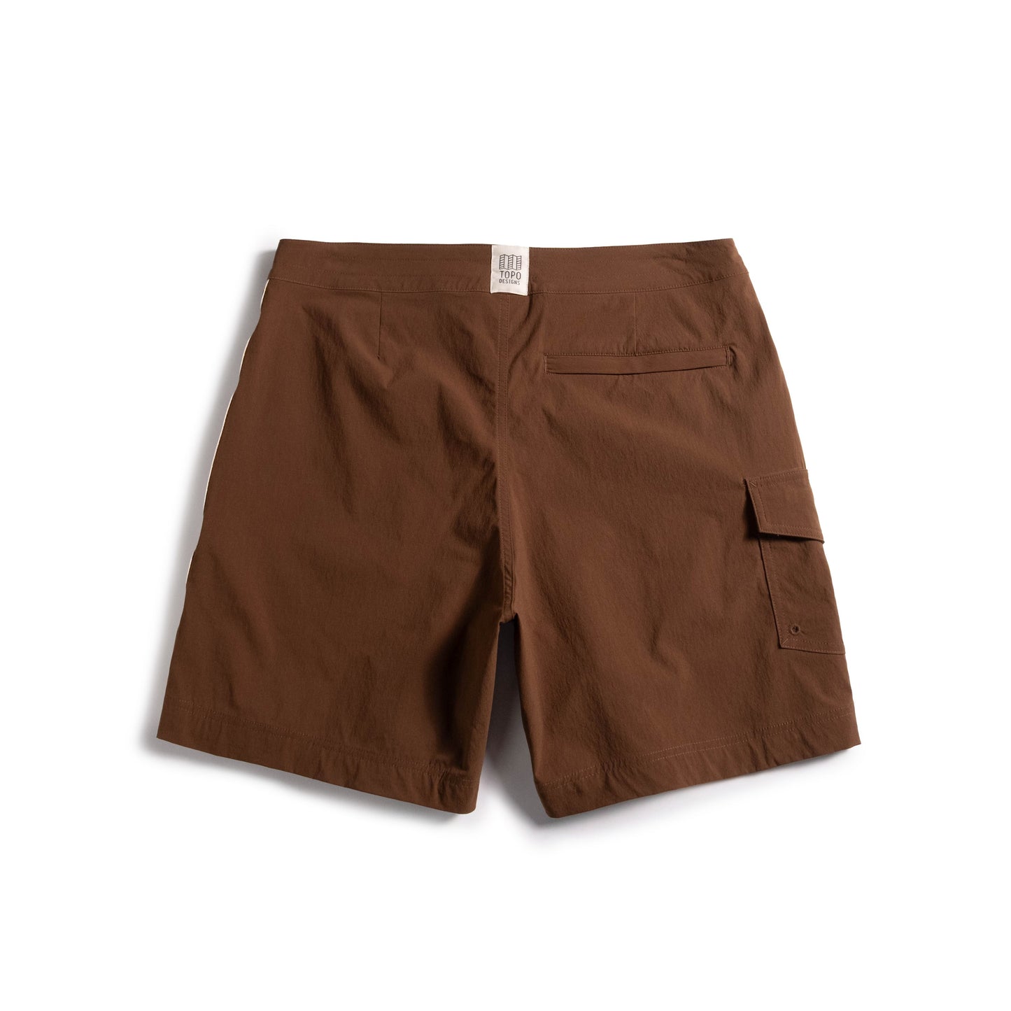 Back white background flat lay image of Topo Designs Mountain Wave Short - Men's in "Desert Palm"