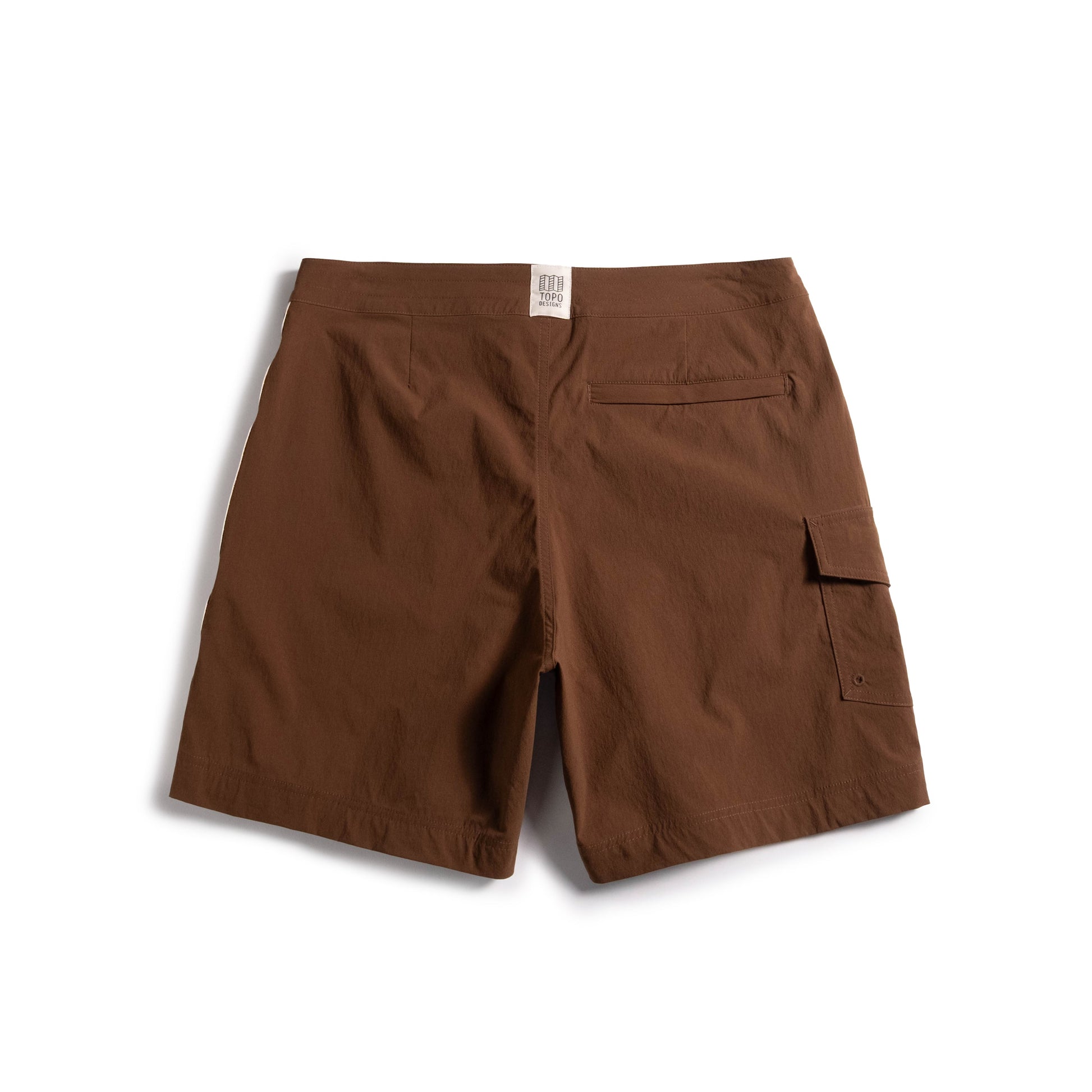 Back white background flat lay image of Topo Designs Mountain Wave Short - Men's in "Desert Palm"