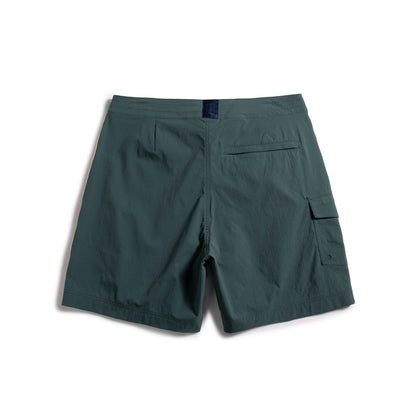 Front white background flat lay image of Topo Designs Mountain Wave Short - Men's in "Evergreen"