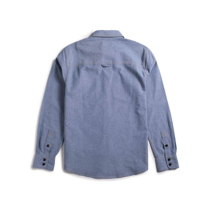Back shot of Topo Designs Utility Shirt Chambray - Men's in "Blue Chambray"