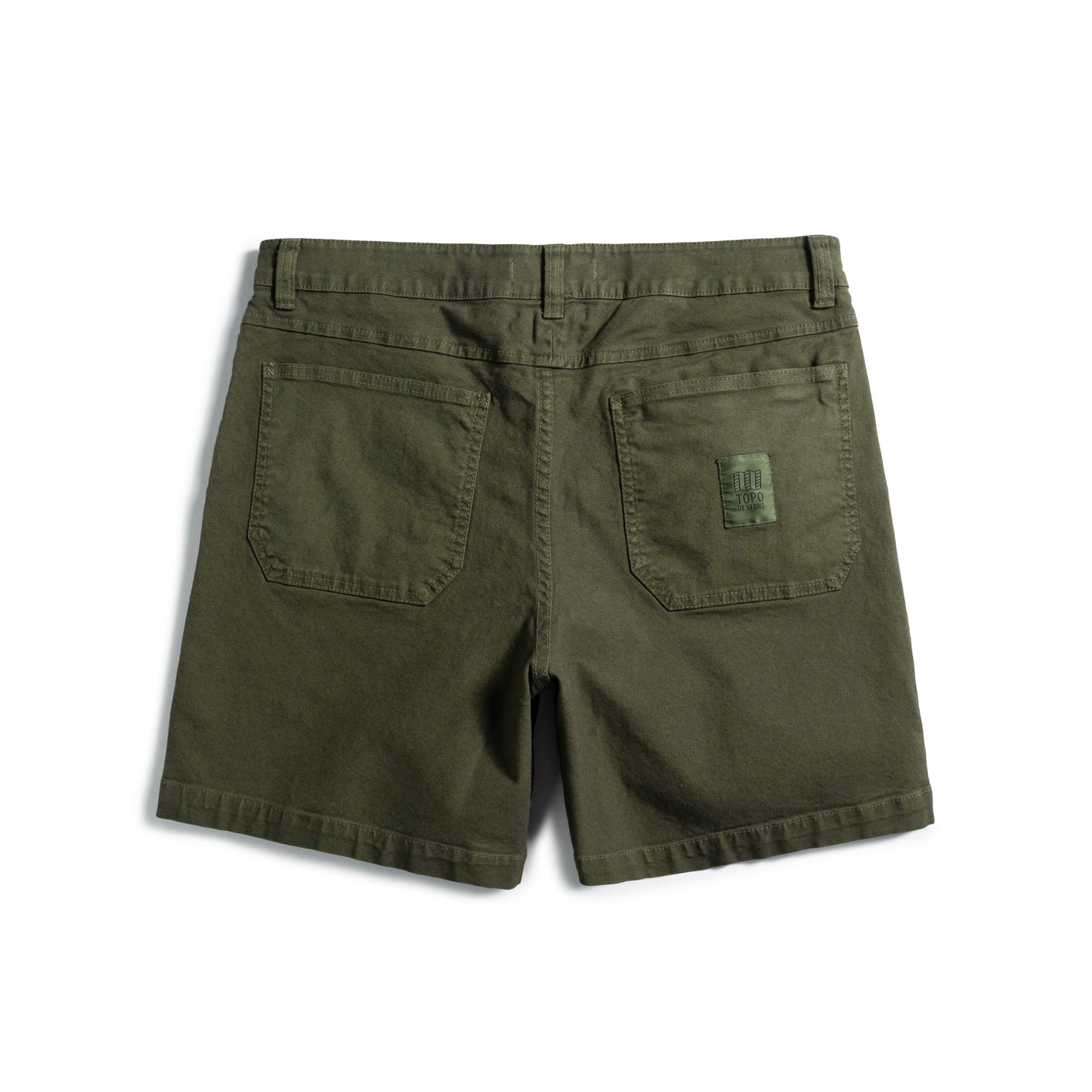 Back white background image of Topo Designs Utility Shorts - Men's in "Beetle"