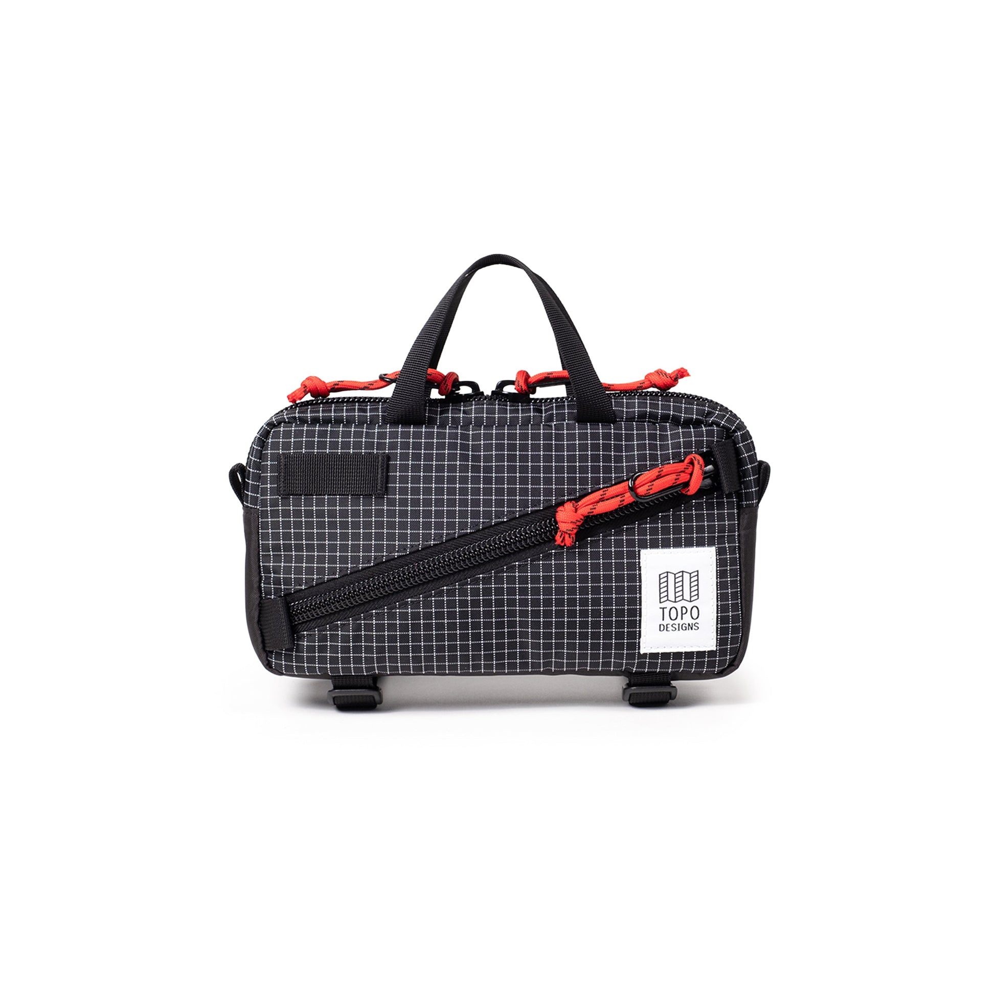 Front View of Topo Designs Mini Quick Pack in "Black Grid"