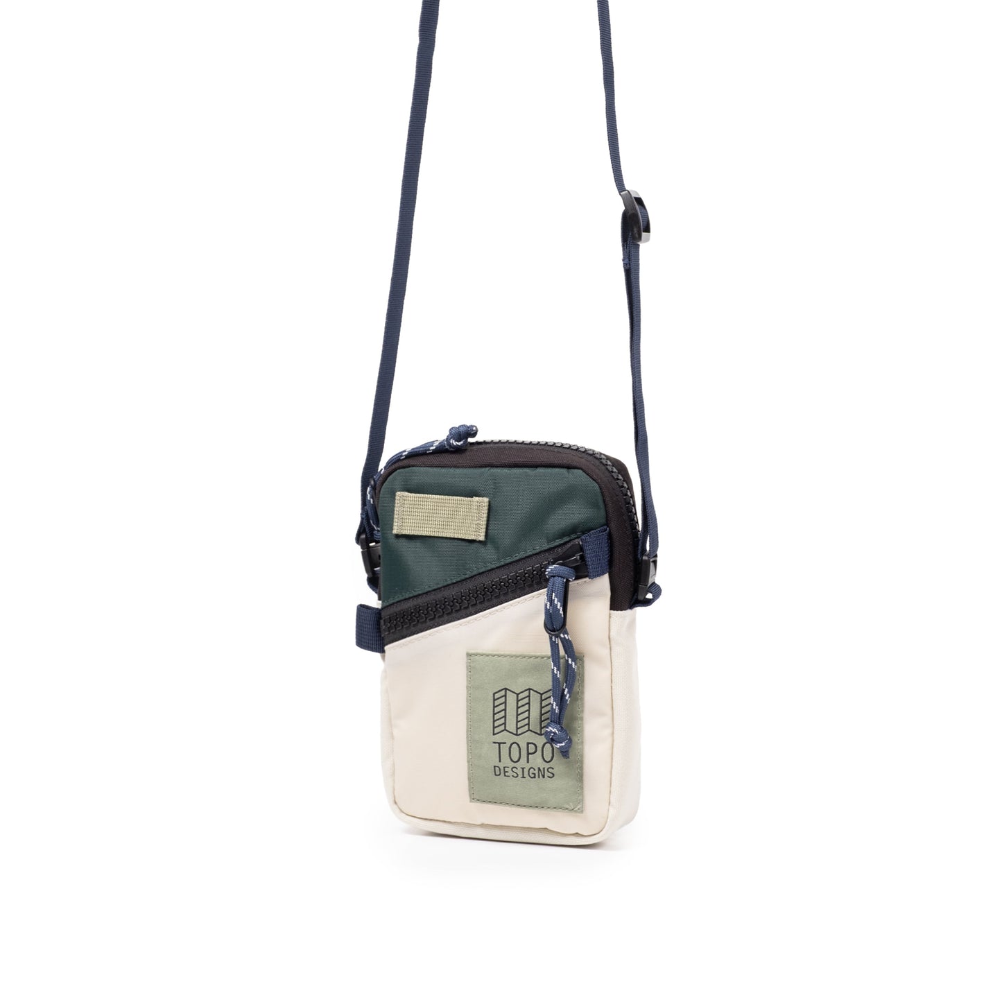 Front Quarter View of Topo Designs Mini Shoulder Bag in "Forest / Bone White"