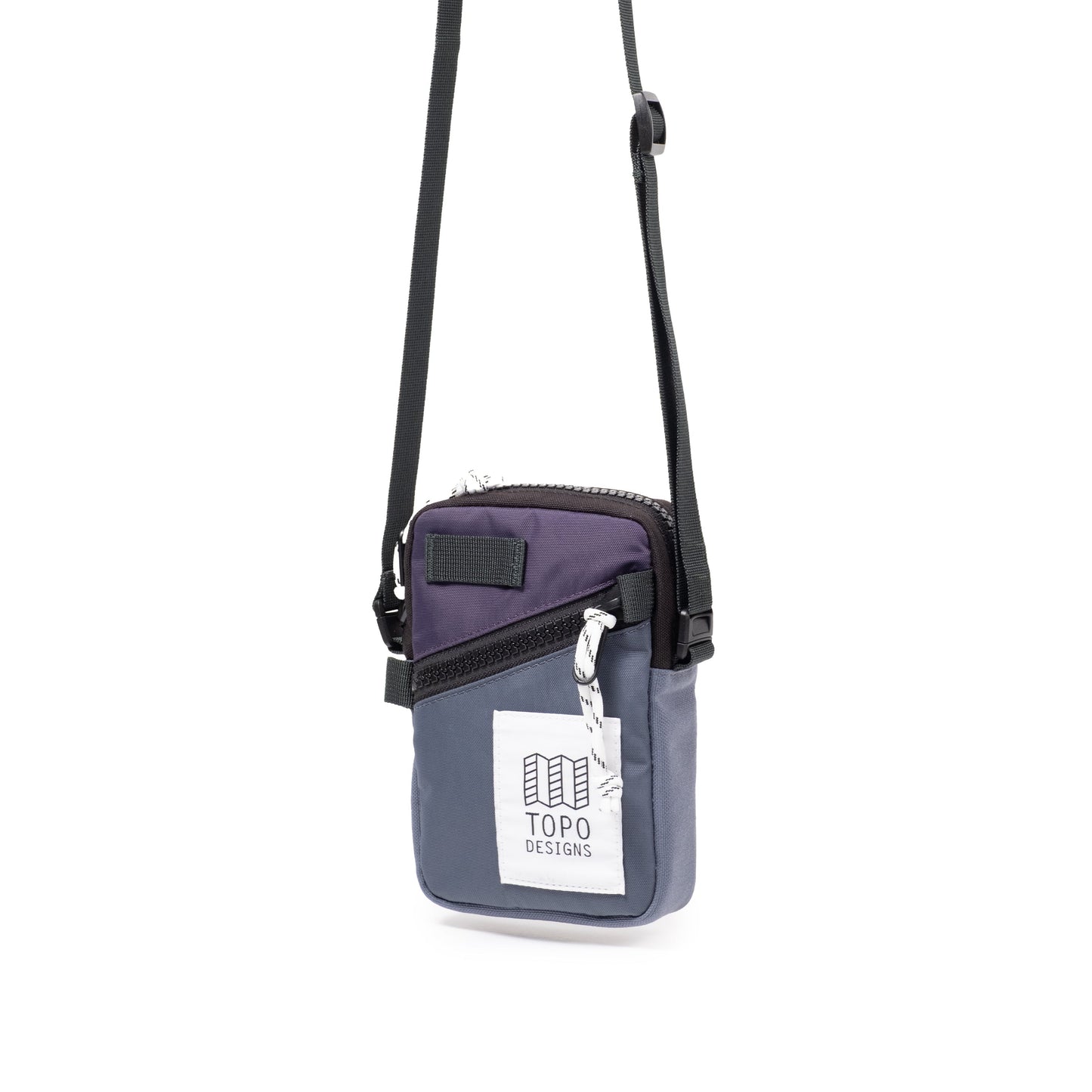 Front Quarter View of Topo Designs Mini Shoulder Bag in "Nightshade / Slate"