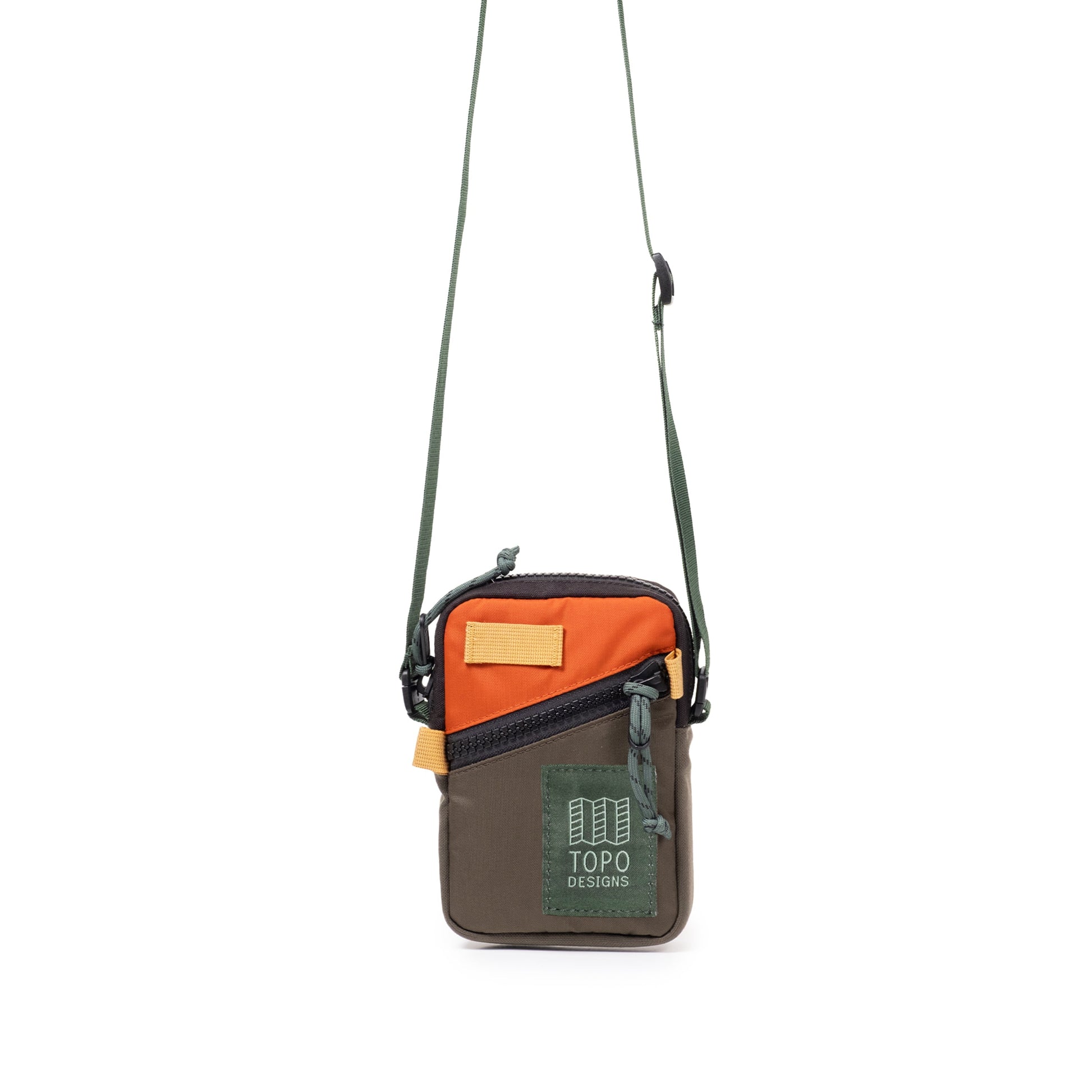 Front View of Topo Designs Mini Shoulder Bag in "Woodland / Terracotta"