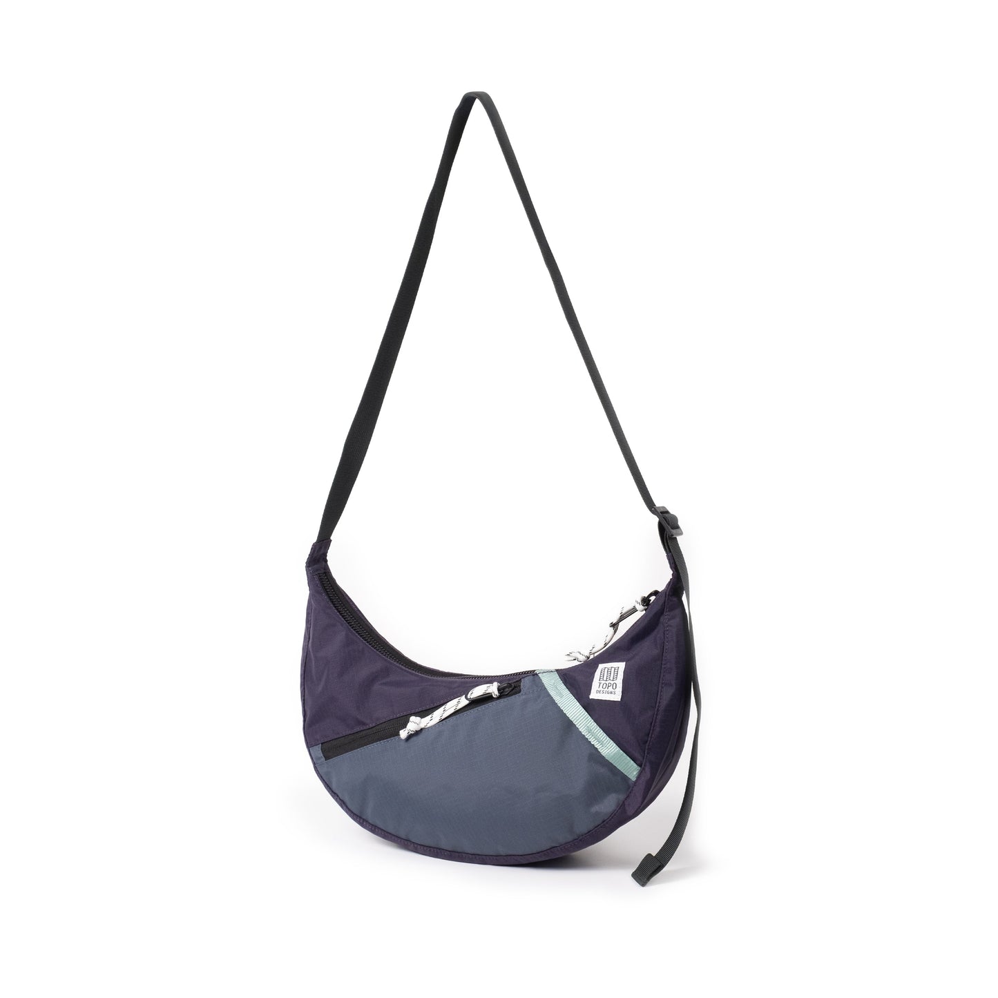 Quarter View of Topo Designs Moonlight Crossbody Bag in "Nightshade / Slate"