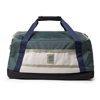 Back View of Topo Designs Mountain Duffel 40L in "Forest / Bone White"