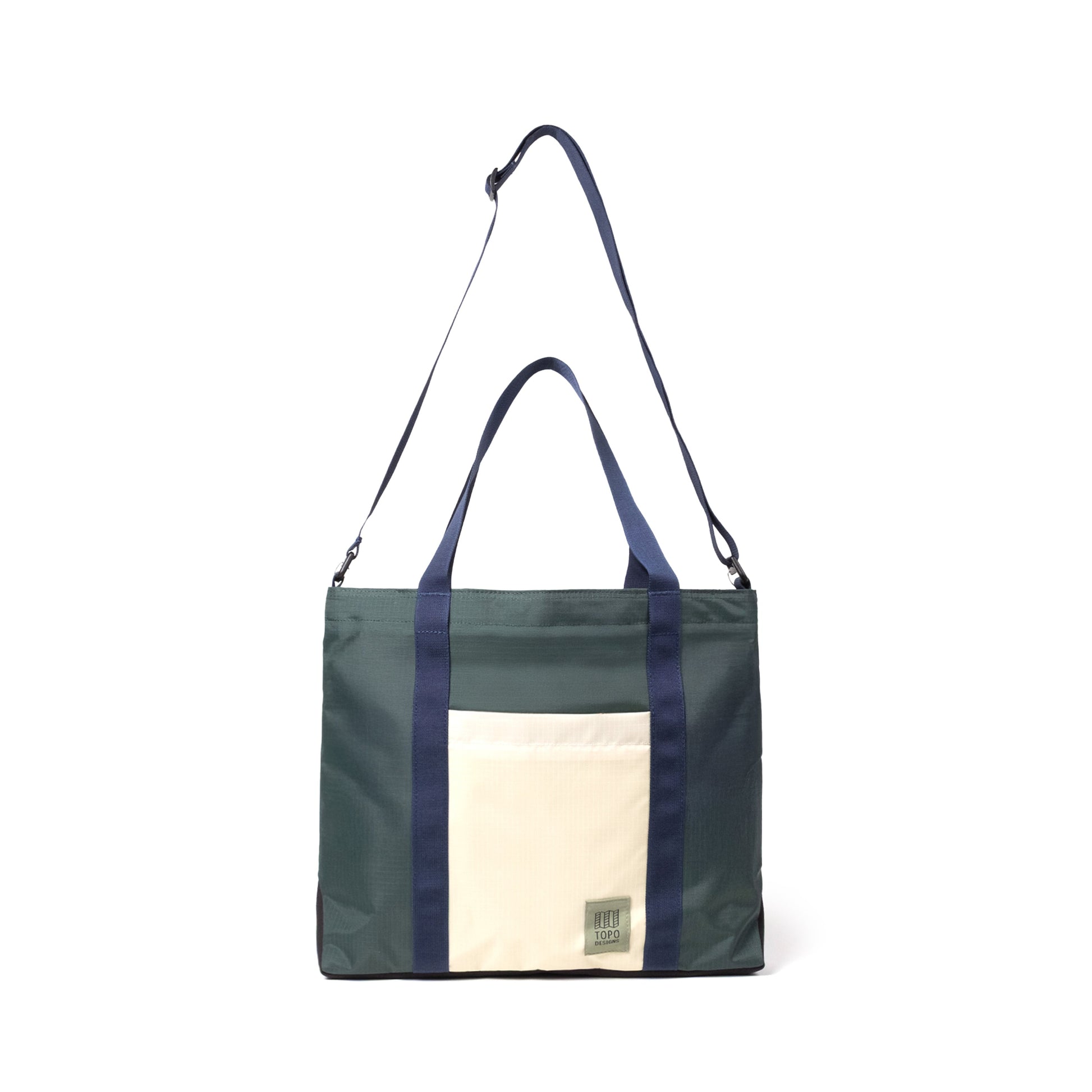 Front View of Topo Designs Mountain Essential Tote in "Forest / Bone White"