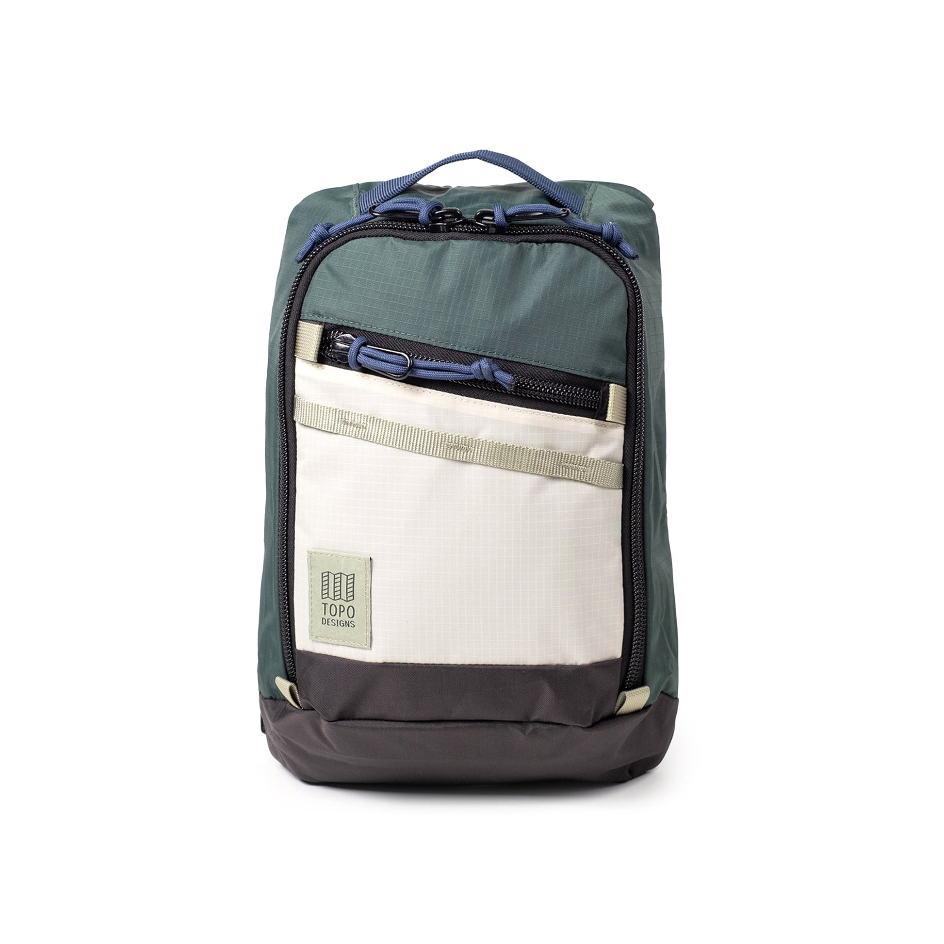 Front View of Topo Designs Mountain Sling Bag in "Forest / Bone White"