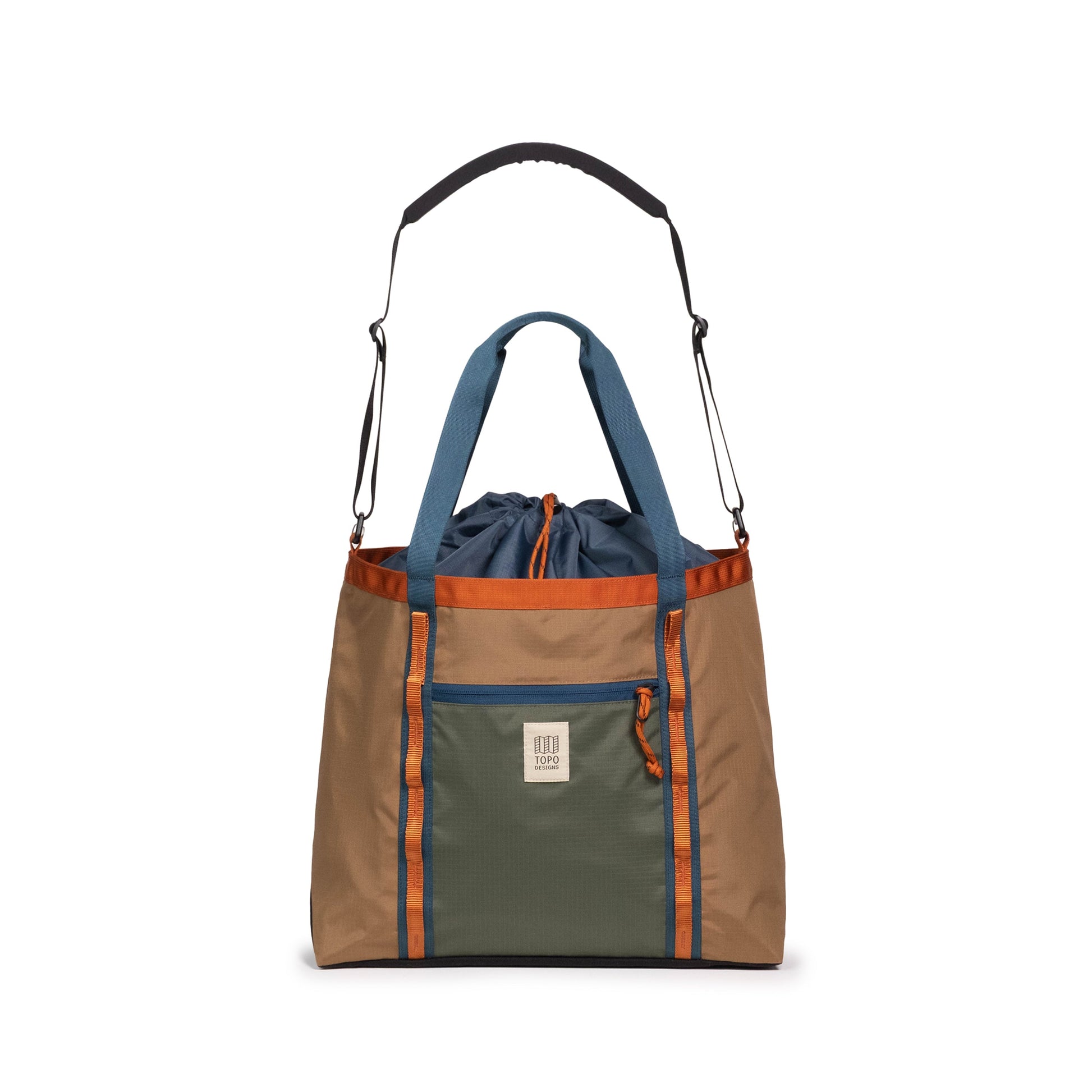 Front View of Topo Designs Mountain Utility Tote in "Olive / Dark Khaki"