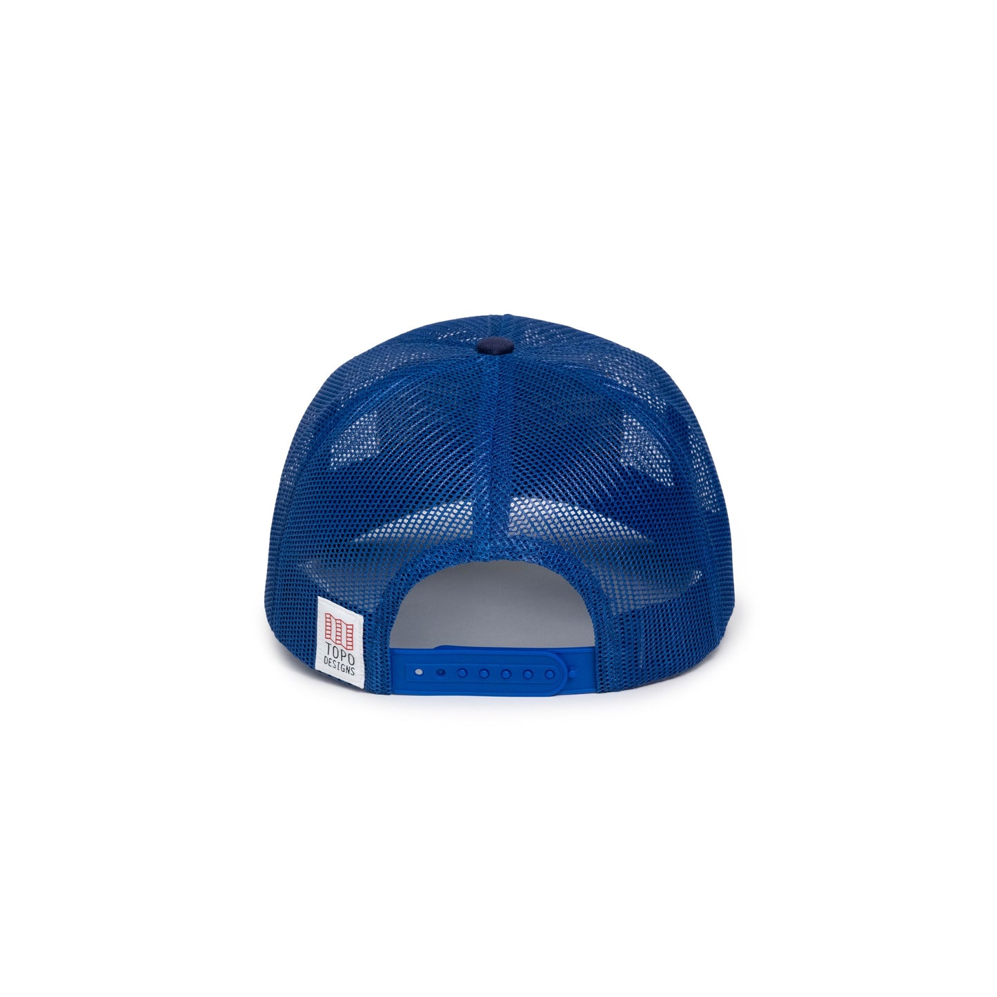 Back white background image of Patch Mesh Trucker - Retro Icon hat in "French Blue"