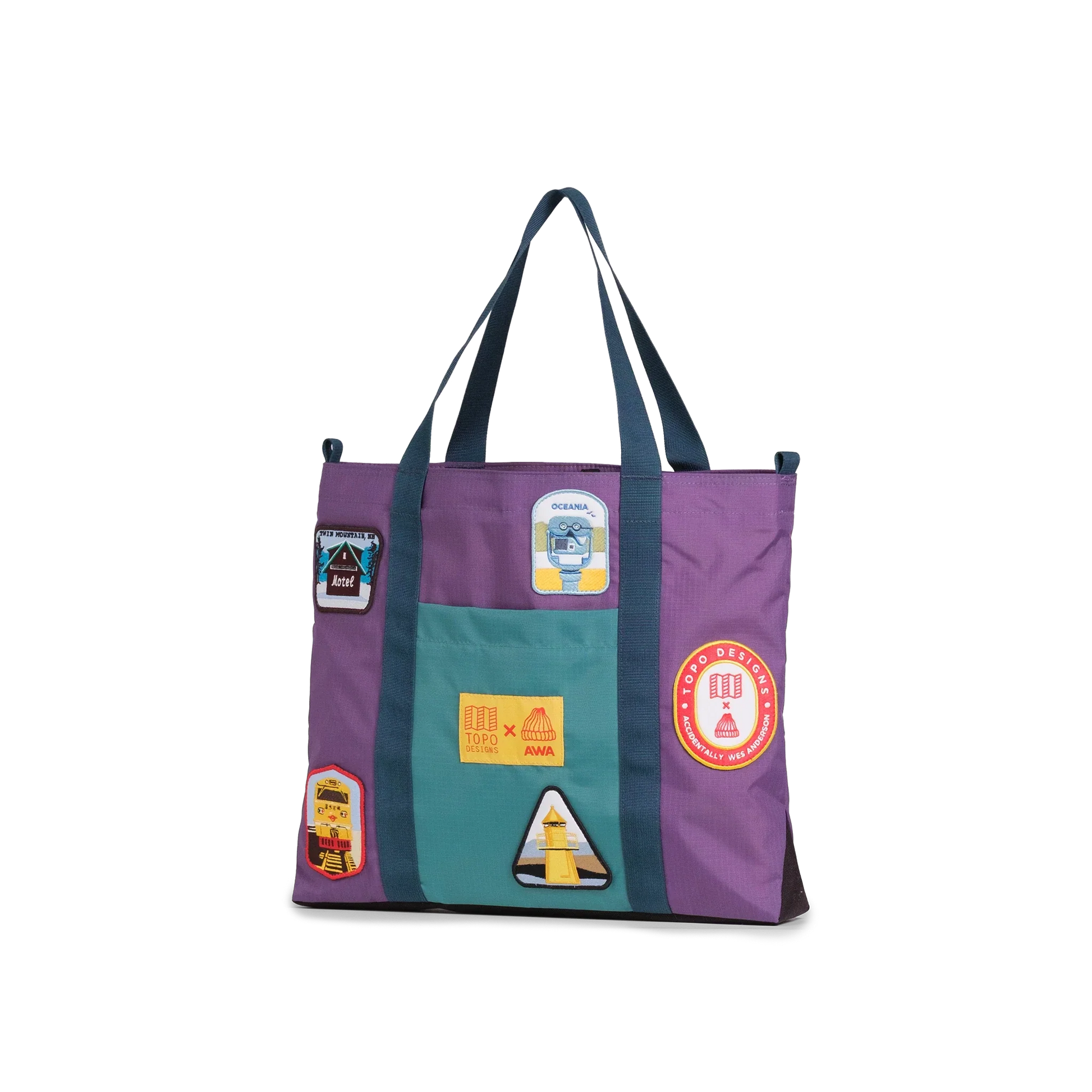 Quarter image of Topo Designs x AWA Mountain Essential Tote in "Loganberry / Caribbean"