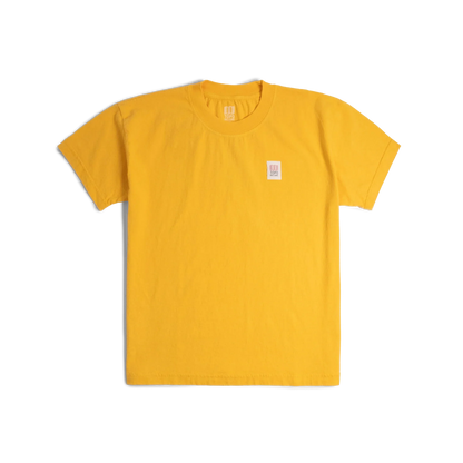 Front image of Topo Designs x Soft Goods Label Tee in "Spectra Yellow"