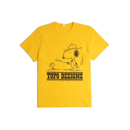 General front image of Topo Designs x TSPTR Being Outside Tee in "Yellow"
