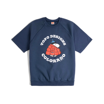 General front image of Topo Designs x TSPTR Puffy Coat Sweatshirt in "Navy"