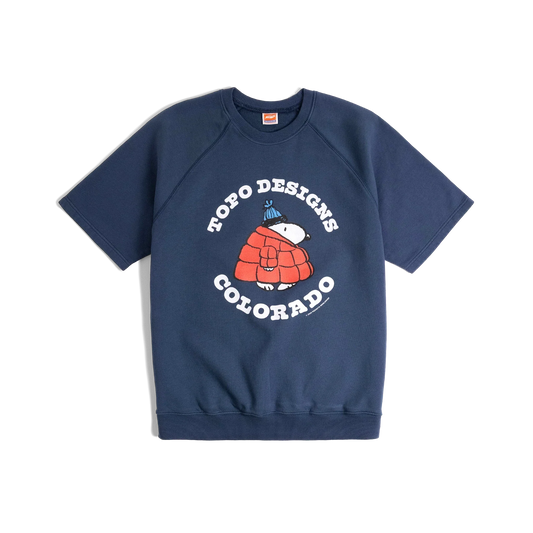 General front image of Topo Designs x TSPTR Puffy Coat Sweatshirt in "Navy"