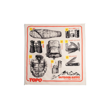 Front flay lay image of Topo Designs x Pine Printshop Catalog Bandana in "Natural"