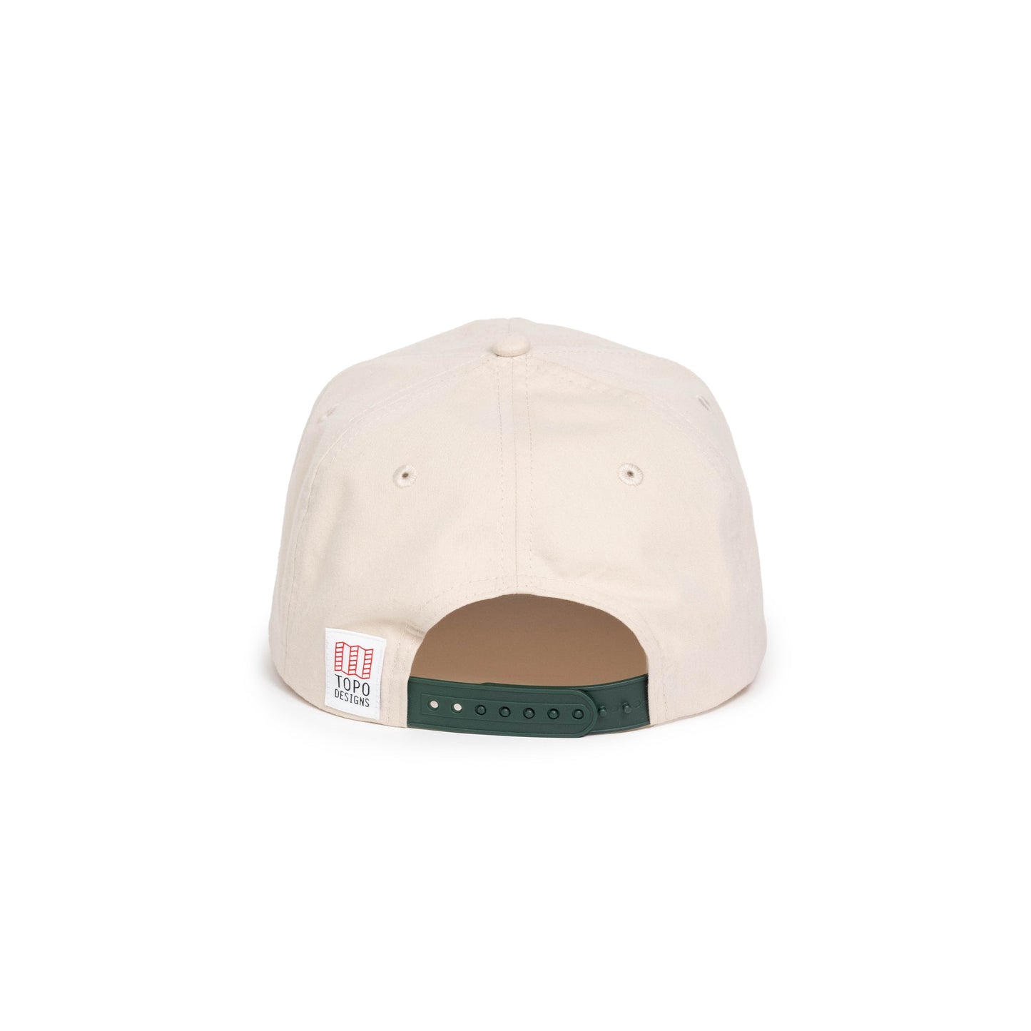 Back white background image of Topo Designs Twill Rope Cap - Mountain Scene in "Bone White"