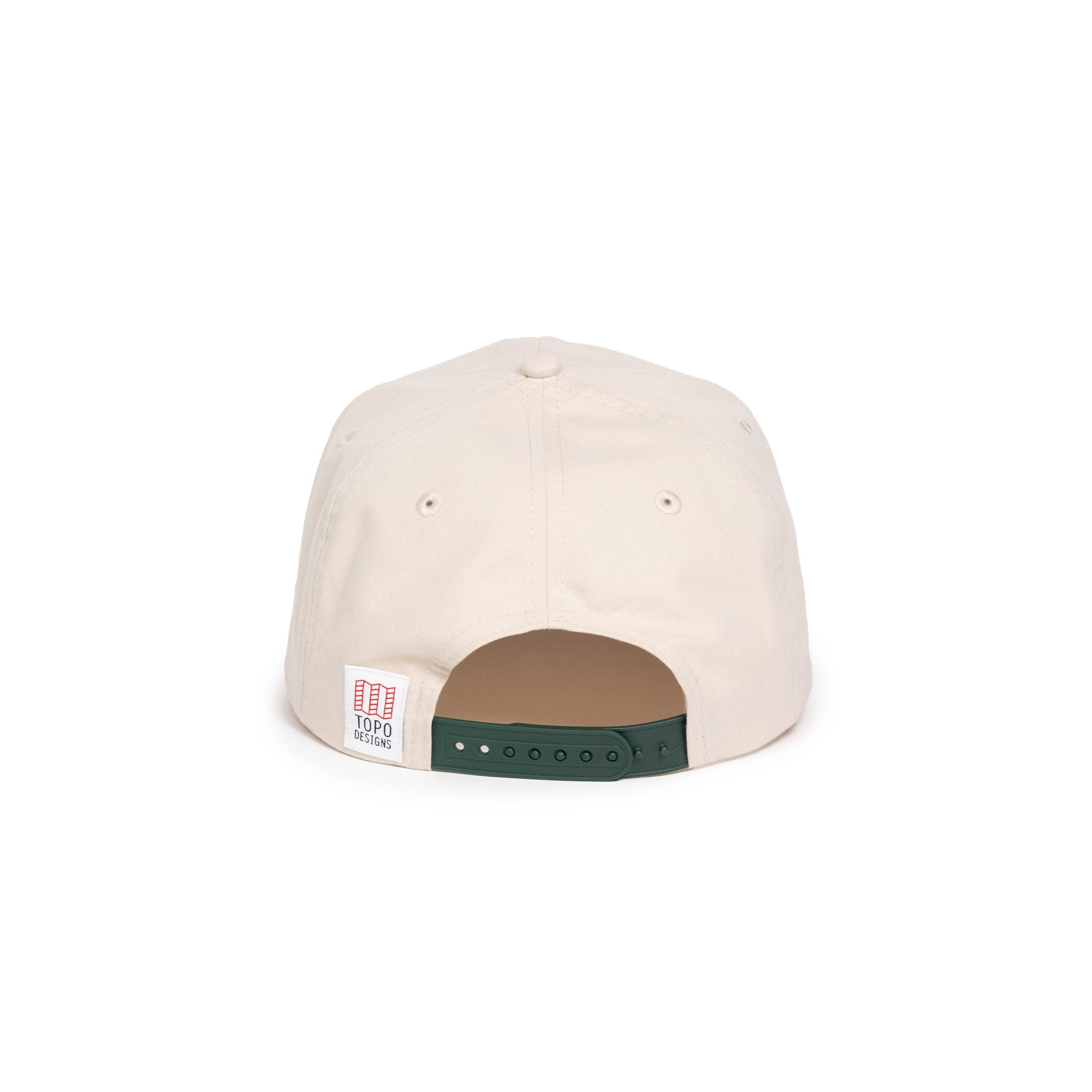 Back white background image of Topo Designs Twill Rope Cap - Mountain Scene in "Bone White"