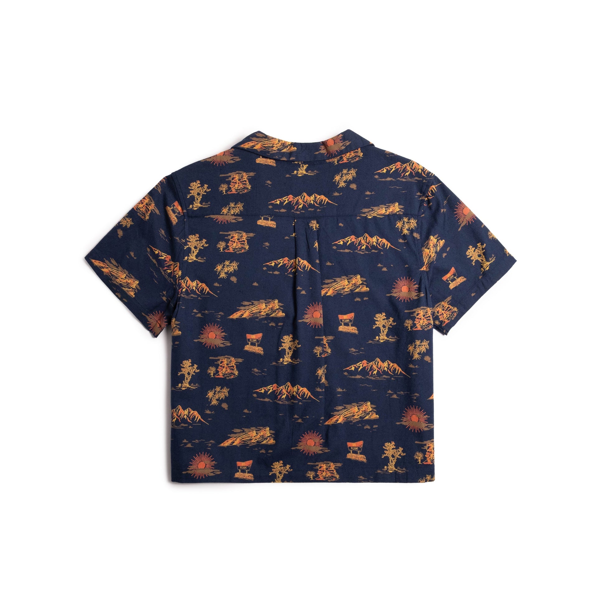 Back flat lay image on white background of Topo Designs Daytripper Short Sleeve Shirt - Women's in "Westbound Midnight"