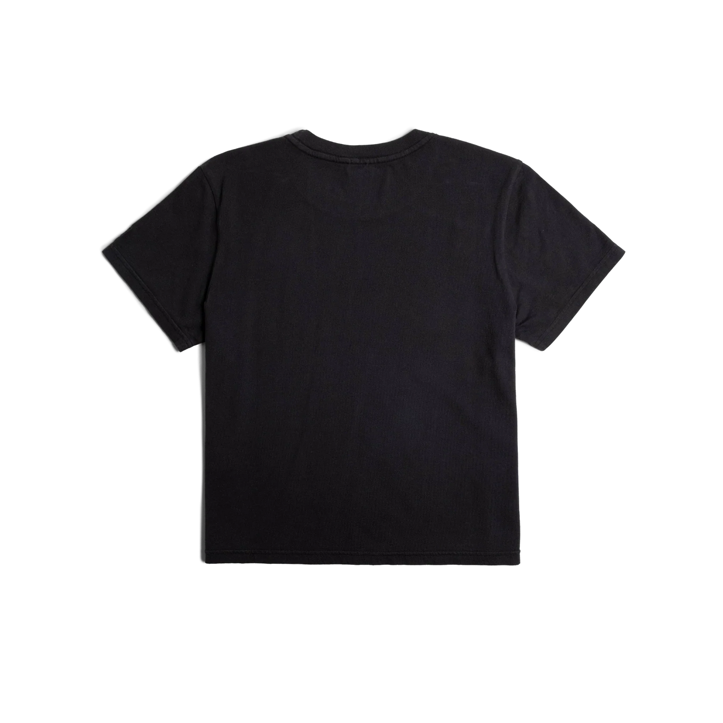 Back flat lay image on white background of Topo Designs Dirt Tee - Women's in "Black"