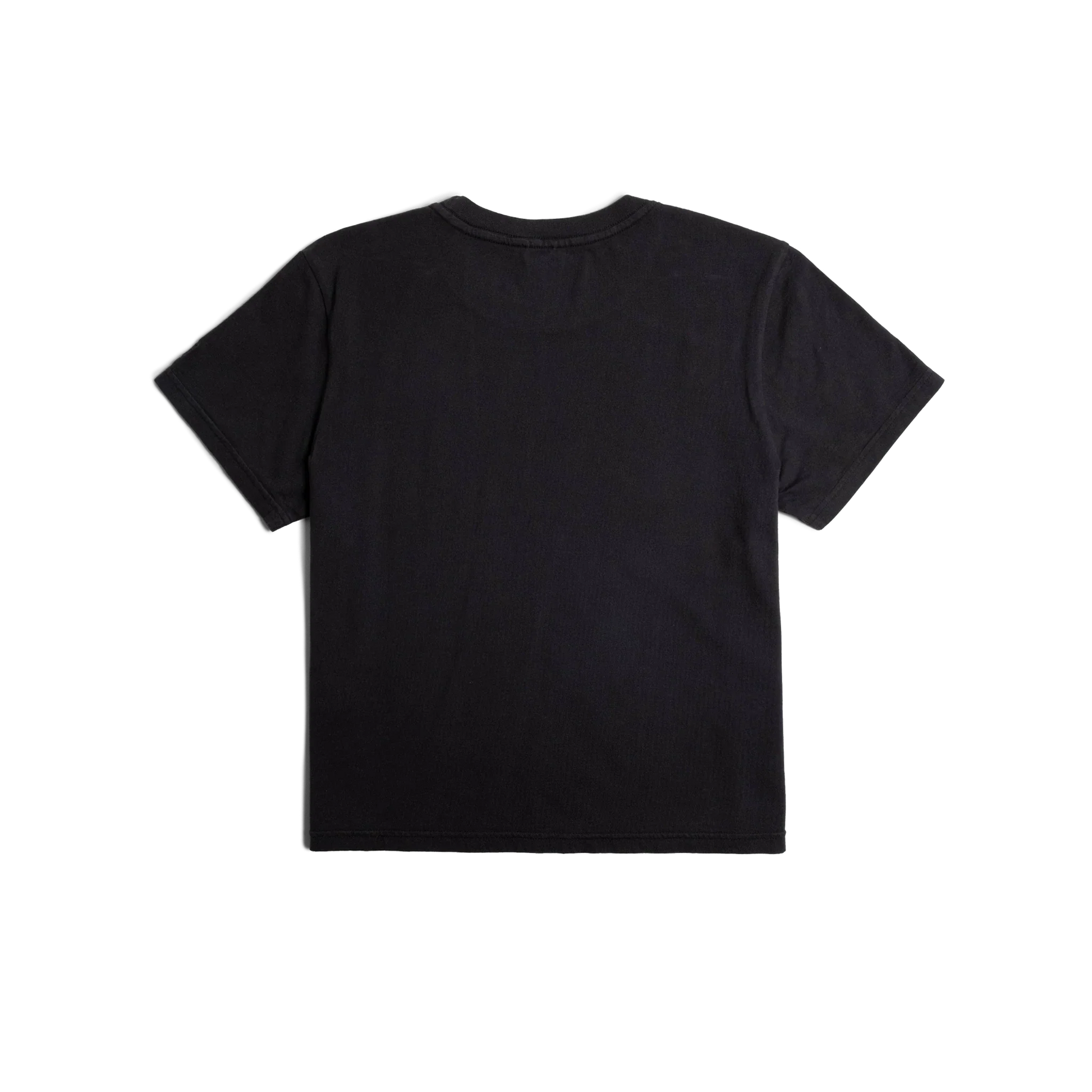 Back flat lay image on white background of Topo Designs Dirt Tee - Women's in "Black"