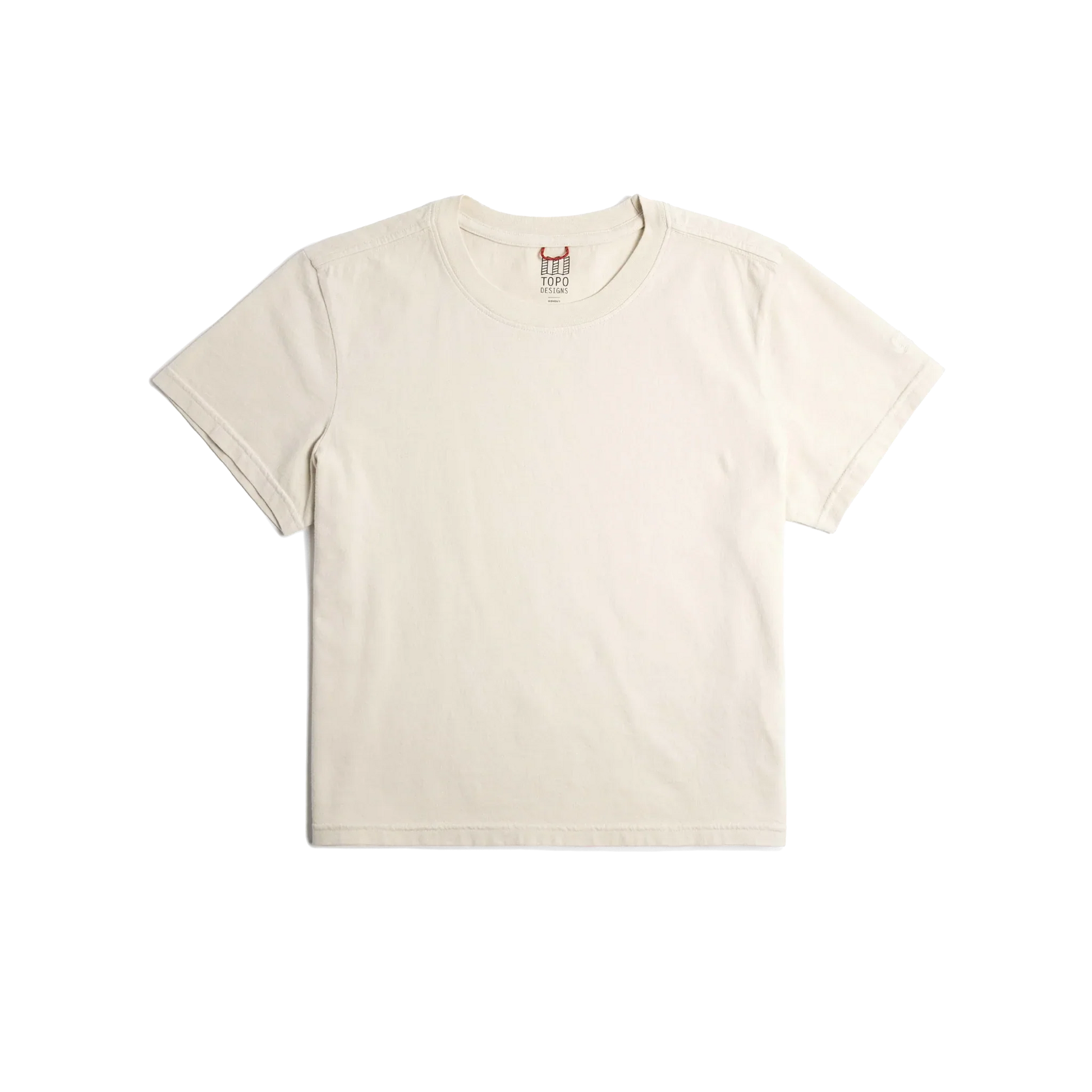 Front flat lay image on white background of Topo Designs Dirt Tee - Women's in "Bone White"