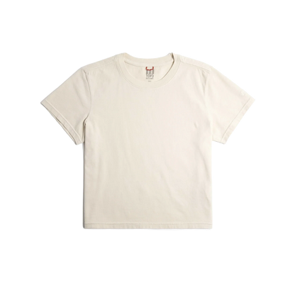 Front flat lay image on white background of Topo Designs Dirt Tee - Women's in "Bone White"