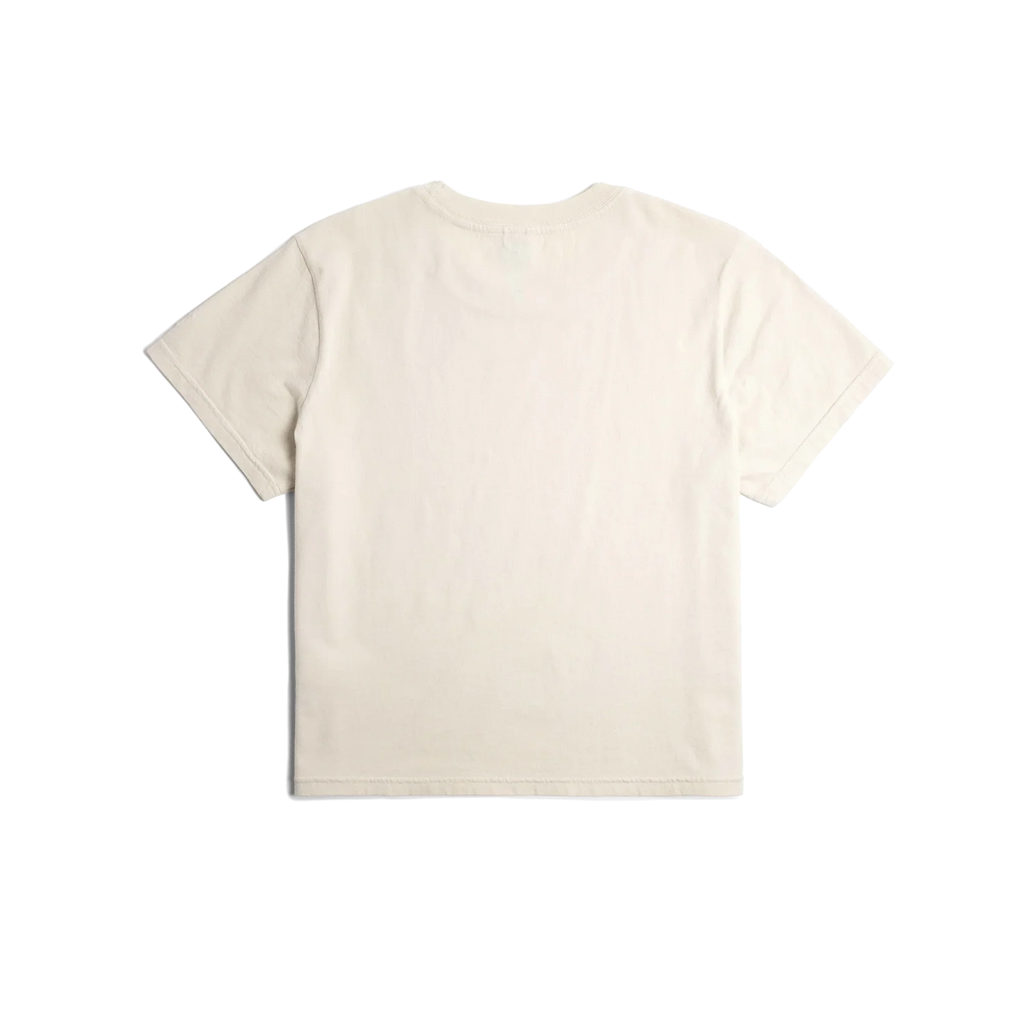 Back flat lay image on white background of Topo Designs Dirt Tee - Women's in "Bone White"