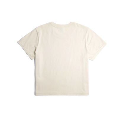 Back flat lay image on white background of Topo Designs Dirt Tee - Women's in "Bone White"
