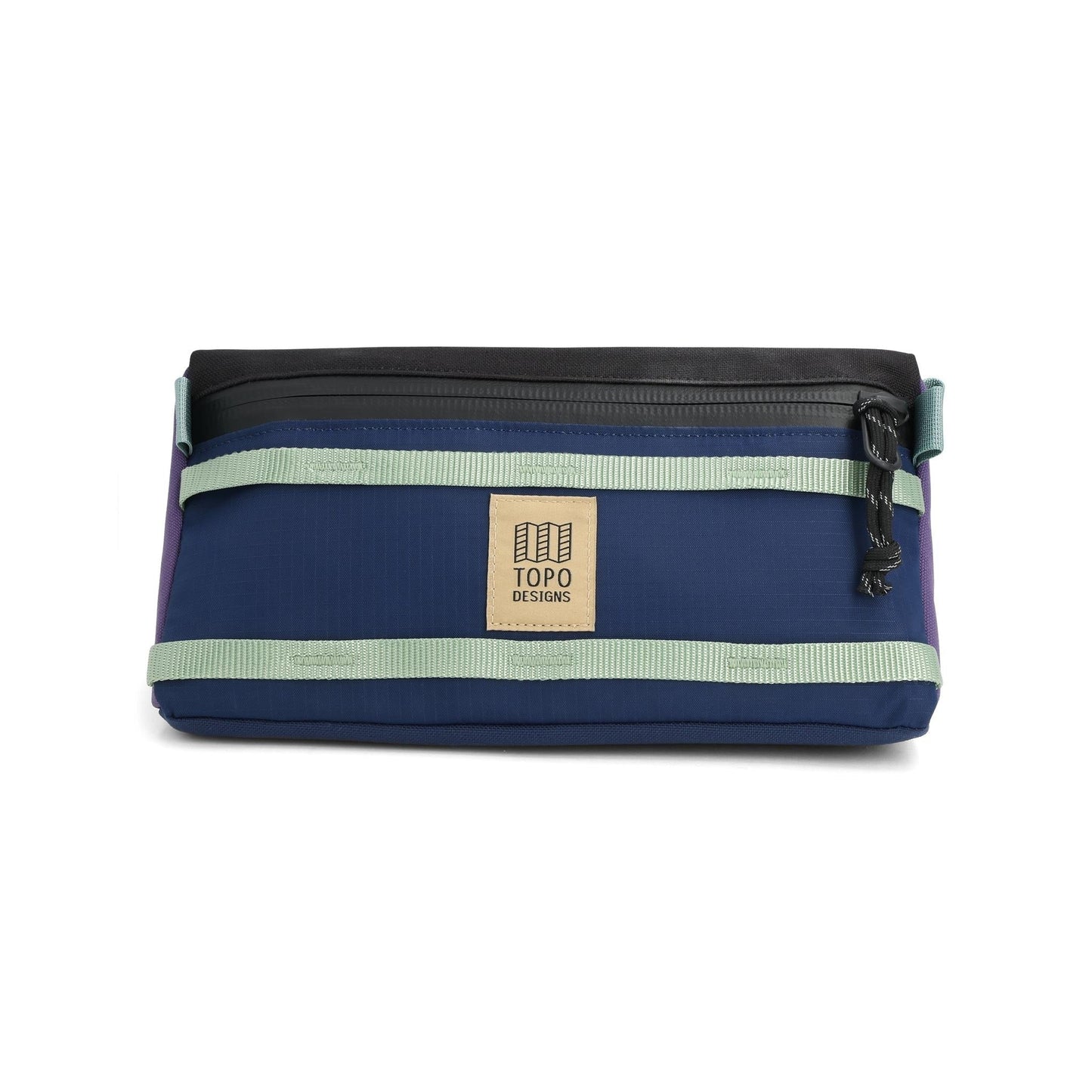 Front View of Topo Designs Bike Bag in "Midnight / Loganberry"