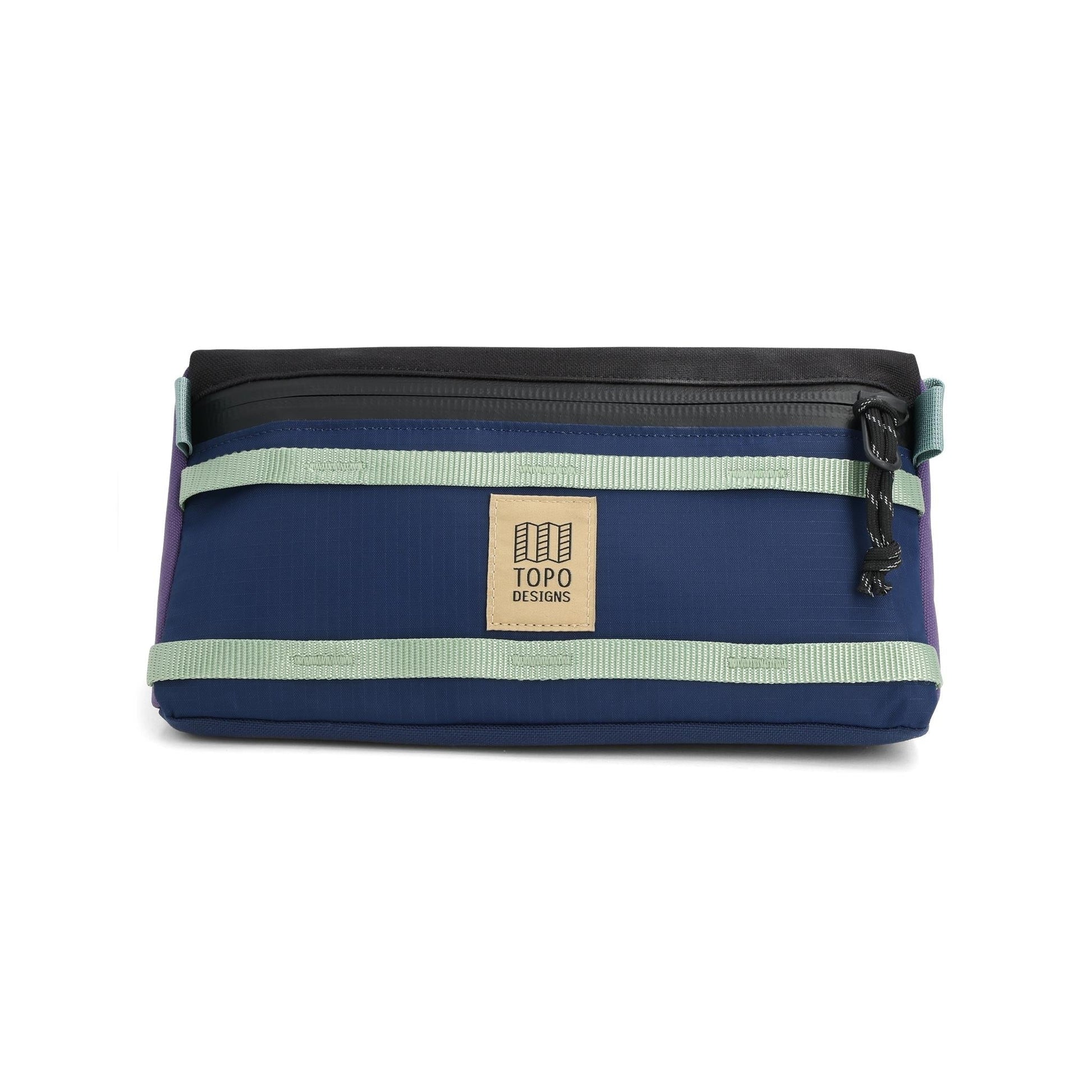 Front View of Topo Designs Bike Bag in "Midnight / Loganberry"