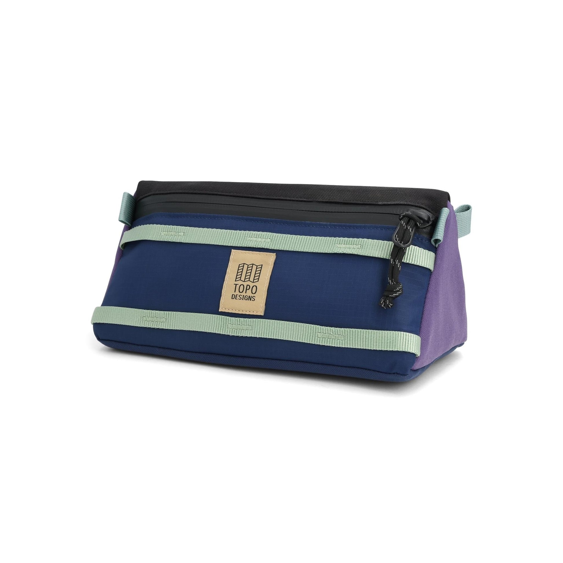 Front View of Topo Designs Bike Bag in "Midnight / Loganberry"