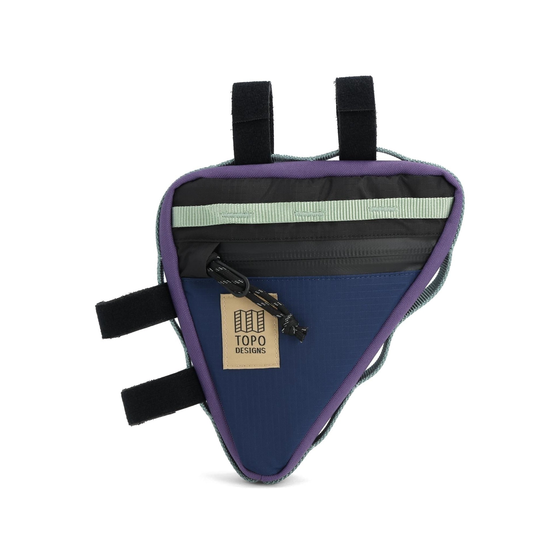 Front View of Topo Designs Bike Frame Bag in "Midnight / Loganberry"