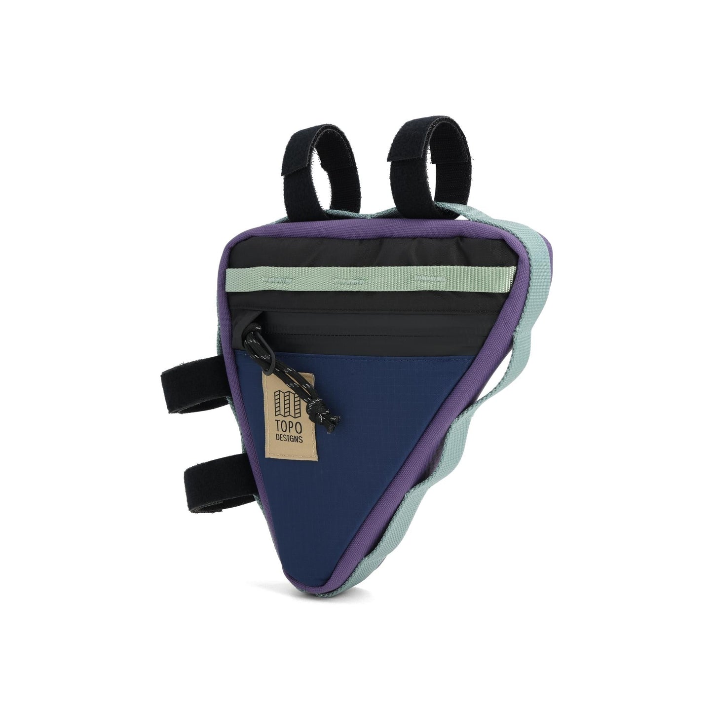 Front View of Topo Designs Bike Frame Bag in "Midnight / Loganberry"