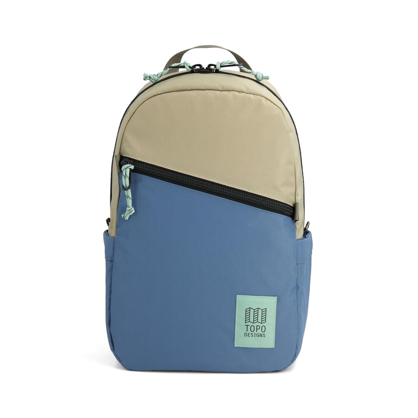 Front View of Topo Designs Light Pack in "Stone Blue / Elmwood"