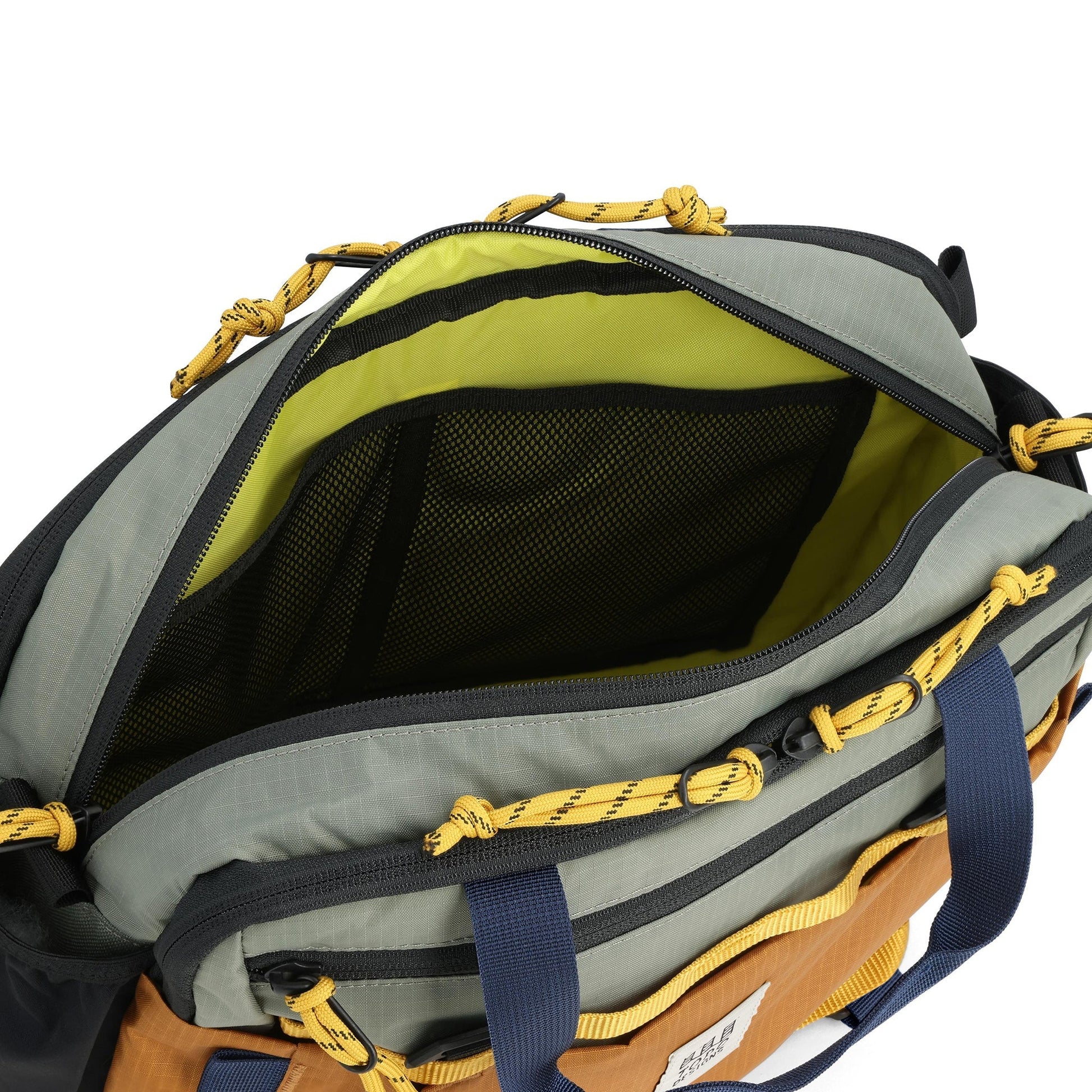General Detail shot of Topo Designs Mountain Cross Bag in "Beetle / Khaki"