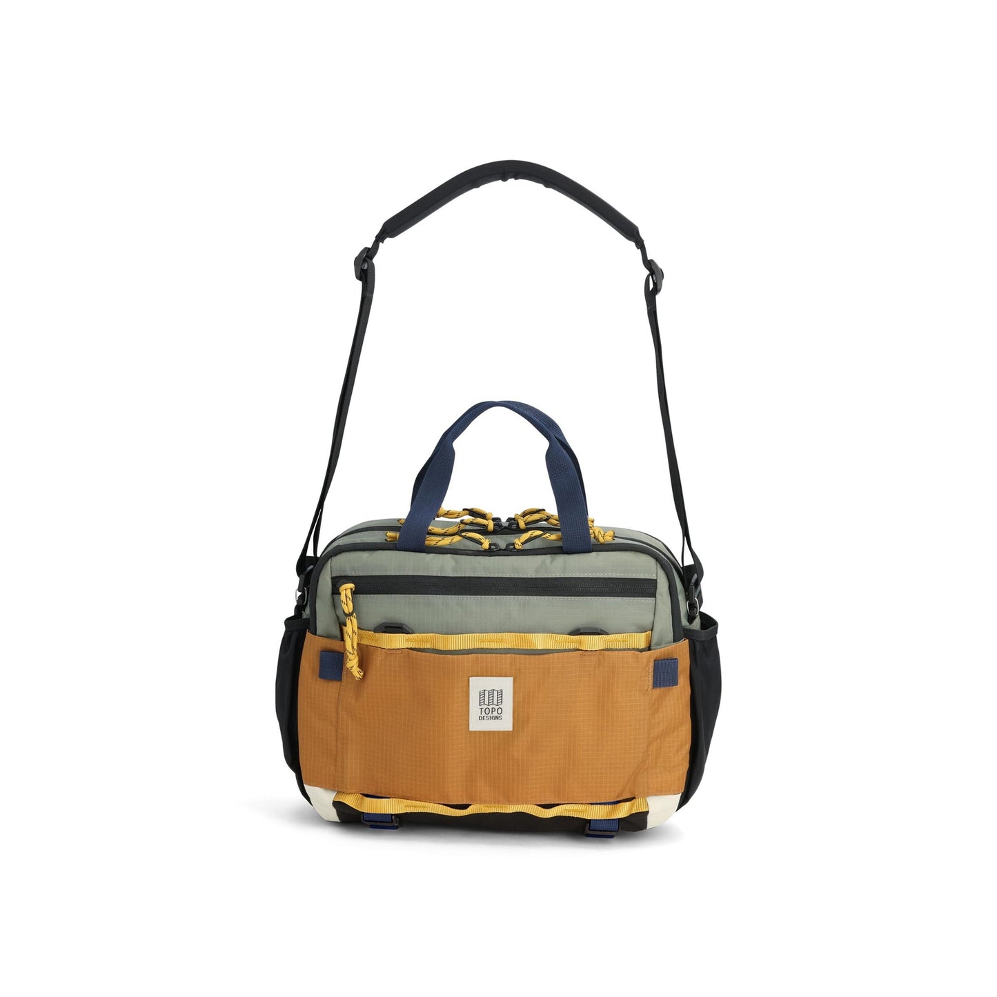 General Detail shot of Topo Designs Mountain Cross Bag in "Beetle / Khaki"