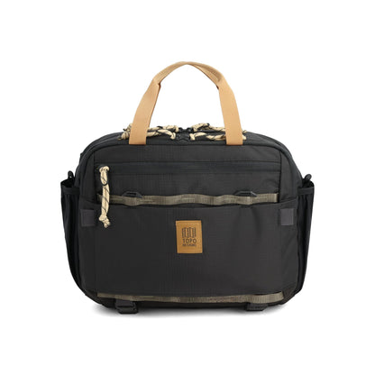 Front View of Topo Designs Mountain Cross Bag in "Black / Neutral"