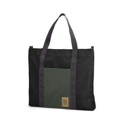 Front View of Topo Designs Mountain Essential Tote in "Black / Neutral"