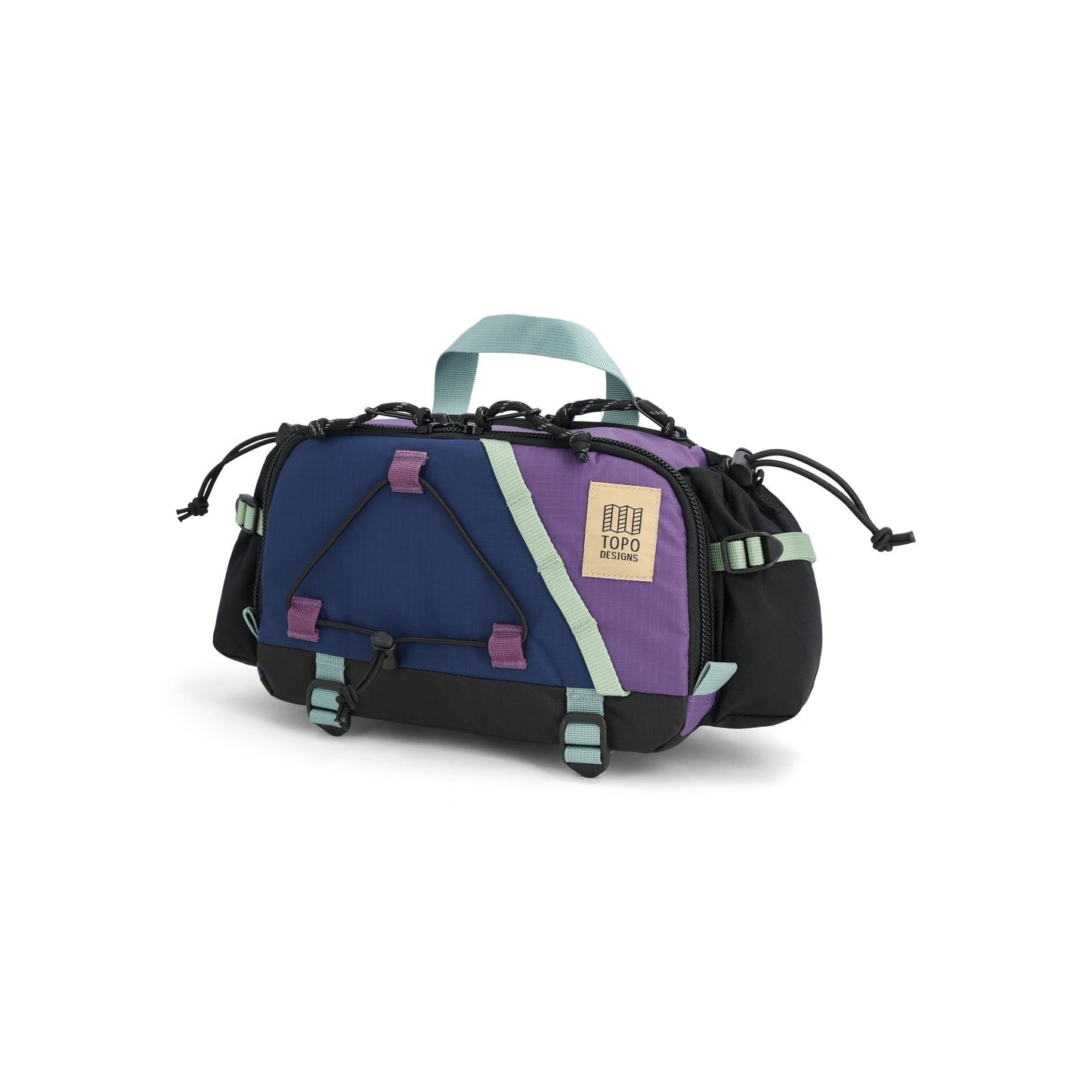 Front View of Topo Designs Mountain Hydro Hip Pack in "Midnight / Loganberry"