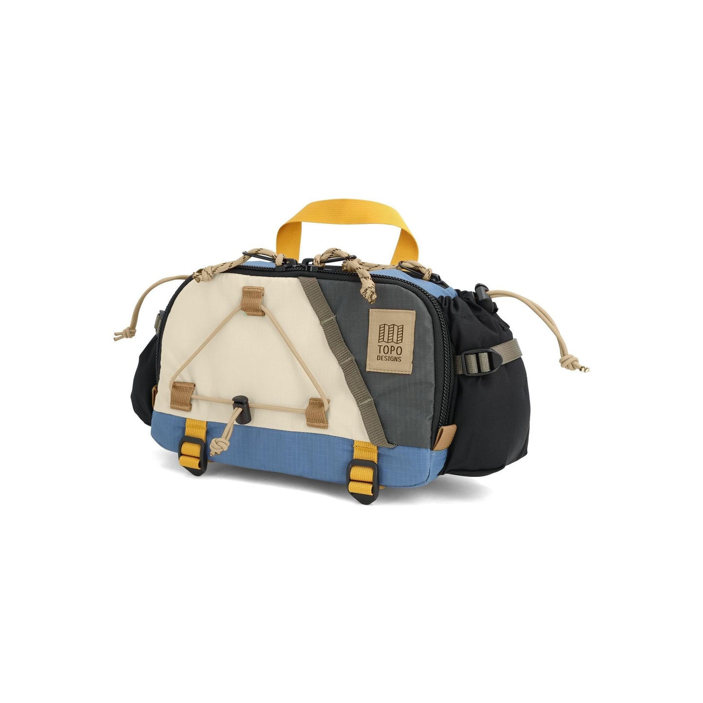 Front View of Topo Designs Mountain Hydro Hip Pack in "Stone Blue / Bone White"