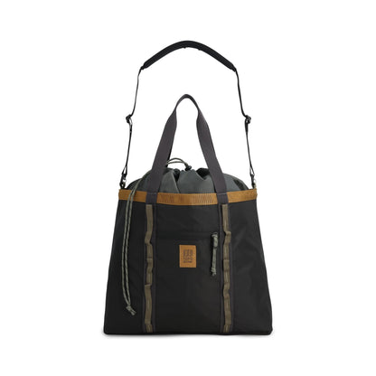 Front View of Topo Designs Mountain Utility Tote in "Black / Neutral"