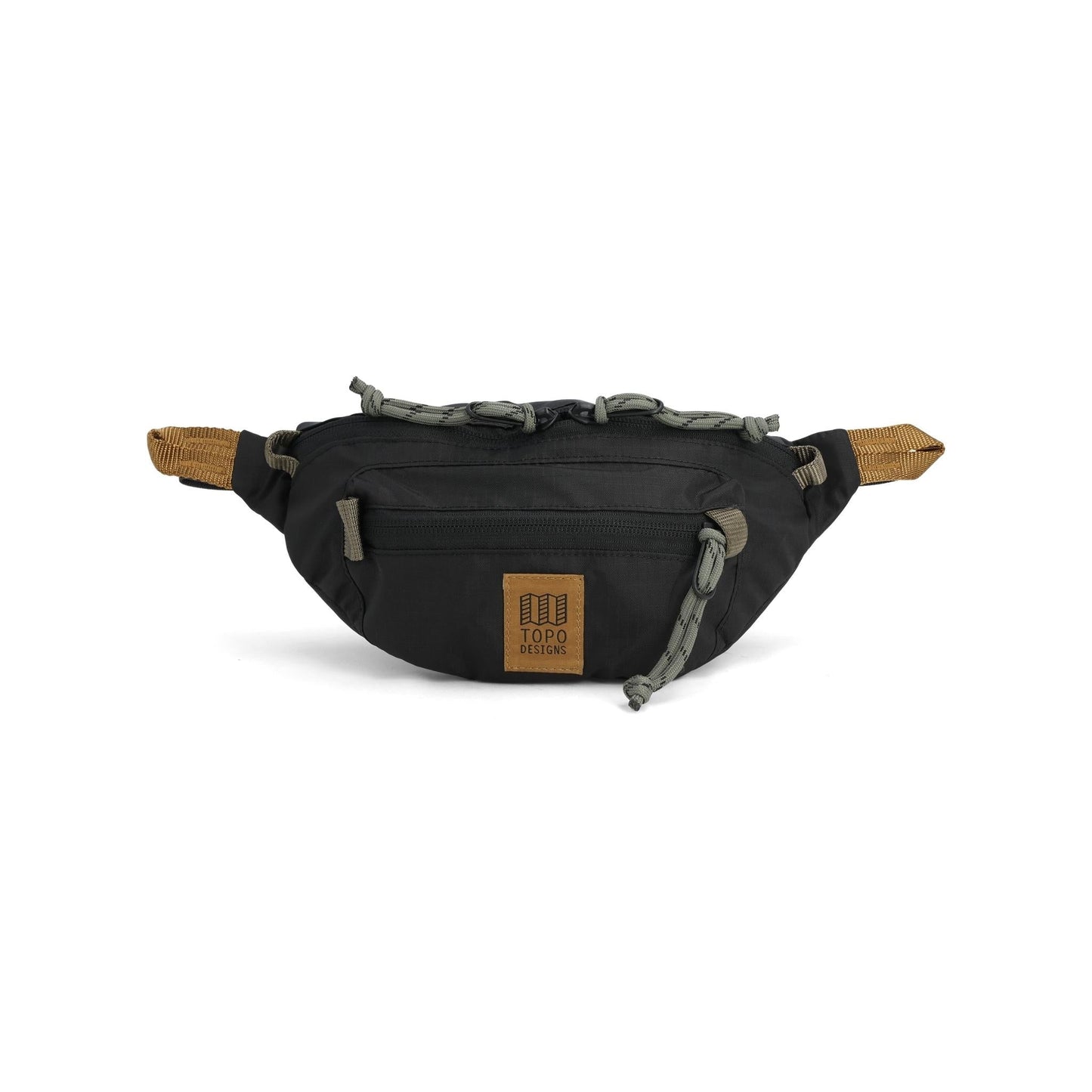 Front View of Topo Designs Mountain Waist Pack in "Black / Neutral"