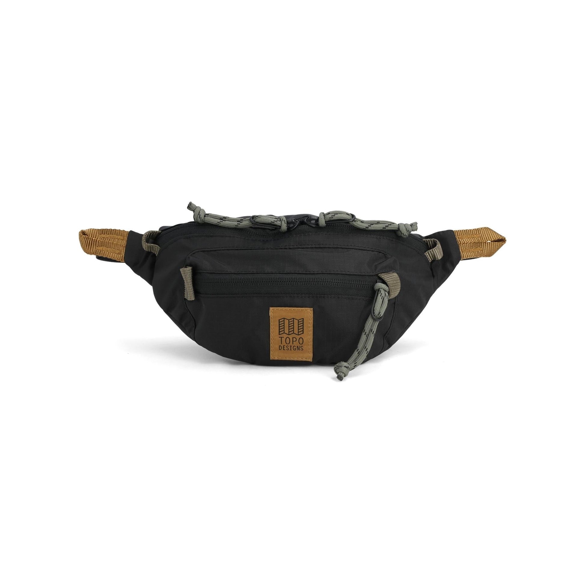 Front View of Topo Designs Mountain Waist Pack in "Black / Neutral"