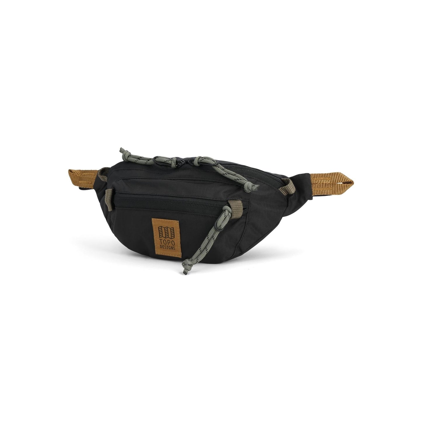 Front View of Topo Designs Mountain Waist Pack in "Black / Neutral"