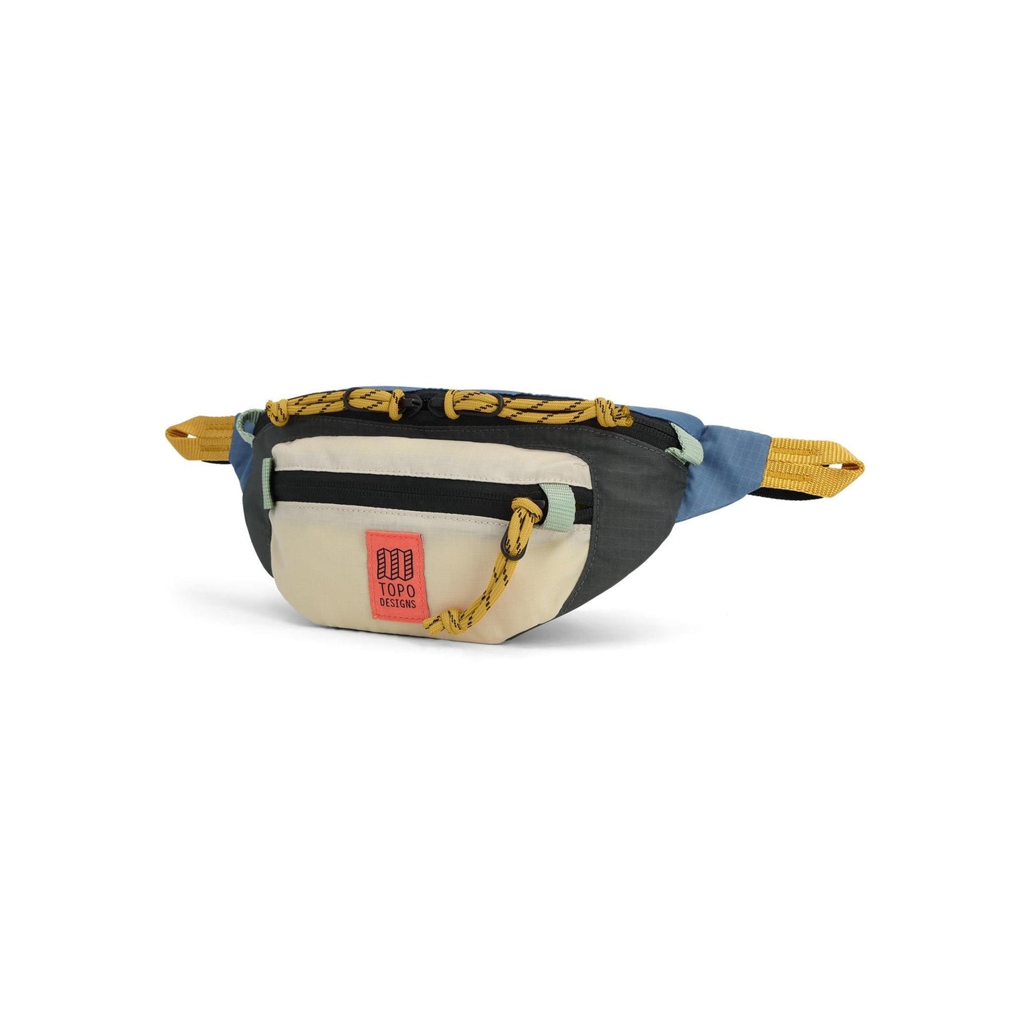Front View of Topo Designs Mountain Waist Pack in "Stone Blue / Bone White"